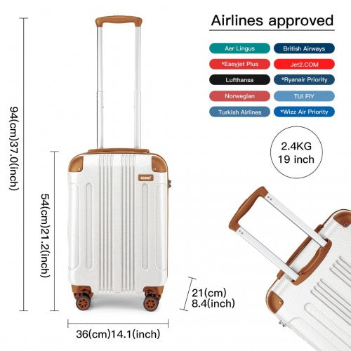 K1777-1L - Kono 19 Inch ABS Lightweight Compact Hard Shell Cabin Suitcase Travel Carry-On Luggage - Cream | Neil's Luggage Store