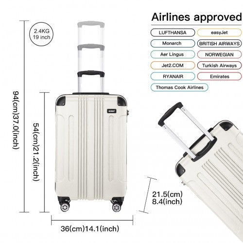 K1777-1L - Kono 19 Inch ABS Lightweight Compact Hard Shell Cabin Suitcase Travel Carry-On Luggage - Beige | Neil's Luggage Store