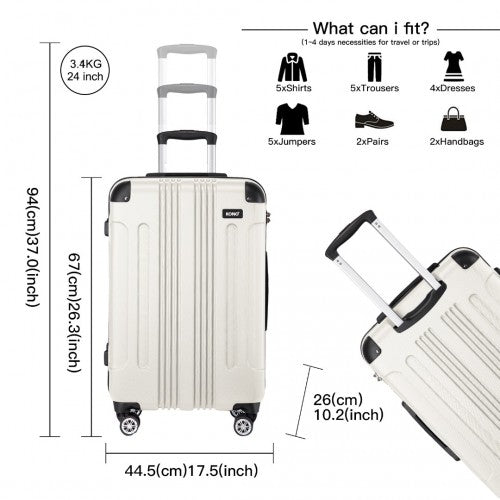 K1777-1L - Kono 19/24/28 Inch 3 Piece Set ABS Lightweight Compact Hard Shell Travel Luggage - Beige | Neil's Luggage Store