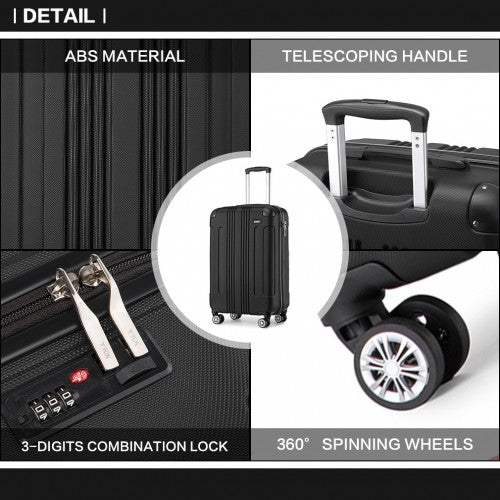 K1777-1L - Kono 19 Inch ABS Lightweight Compact Hard Shell Cabin Suitcase Travel Carry-On Luggage - Black | Neil's Luggage Store