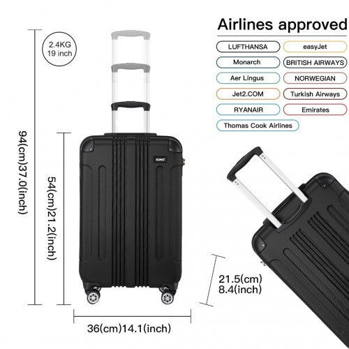 K1777-1L - Kono 19 Inch ABS Lightweight Compact Hard Shell Cabin Suitcase Travel Carry-On Luggage - Black | Neil's Luggage Store