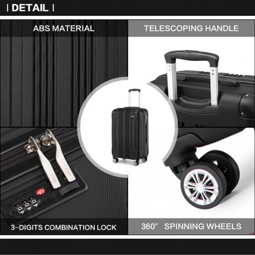 K1777-1L - Kono 24 Inch ABS Lightweight Compact Hard Shell Travel Luggage For Extended Journeys - Black | Neil's Luggage Store