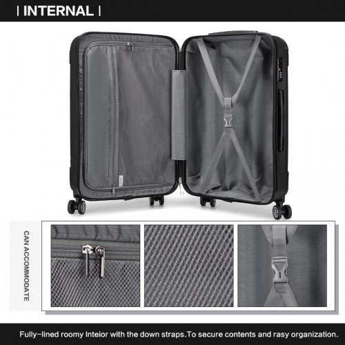 K1777-1L - Kono 24 Inch ABS Lightweight Compact Hard Shell Travel Luggage For Extended Journeys - Black | Neil's Luggage Store