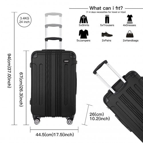 K1777-1L - Kono 24 Inch ABS Lightweight Compact Hard Shell Travel Luggage For Extended Journeys - Black | Neil's Luggage Store