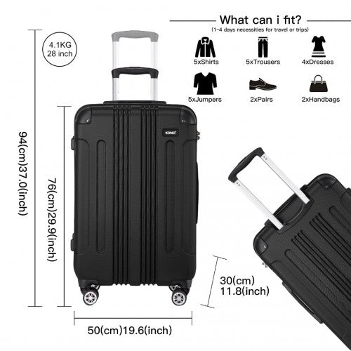 K1777-1L - Kono 28 Inch ABS Lightweight Compact Hard Shell Travel Luggage For Extended Journeys - Black | Neil's Luggage Store