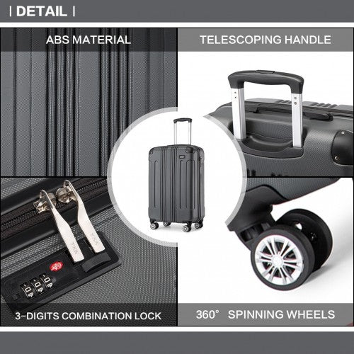 K1777-1L - Kono 19 Inch ABS Lightweight Compact Hard Shell Cabin Suitcase Travel Carry-On Luggage - Grey | Neil's Luggage Store
