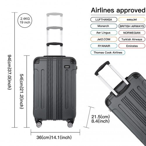 K1777-1L - Kono 19 Inch ABS Lightweight Compact Hard Shell Cabin Suitcase Travel Carry-On Luggage - Grey | Neil's Luggage Store