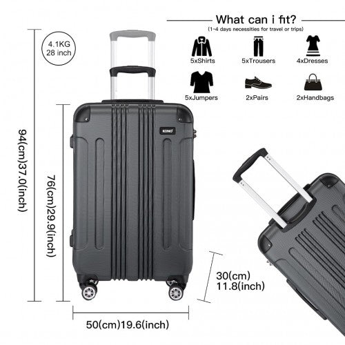 K1777-1L - Kono 28 Inch ABS Lightweight Compact Hard Shell Travel Luggage For Extended Journeys - Grey | Neil's Luggage Store