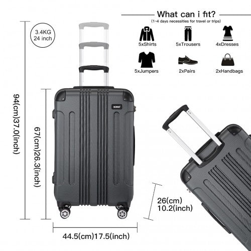 K1777-1L - Kono 19/24/28 Inch 3 Piece Set ABS Lightweight Compact Hard Shell Travel Luggage - Grey | Neil's Luggage Store