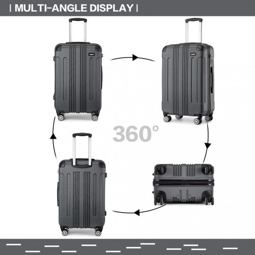 K1777-1L - Kono 19/24/28 Inch 3 Piece Set ABS Lightweight Compact Hard Shell Travel Luggage - Grey | Neil's Luggage Store