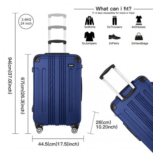 K1777-1L - Kono 19/24/28 Inch 3 Piece Set ABS Lightweight Compact Hard Shell Travel Luggage - Navy | Neil's Luggage Store
