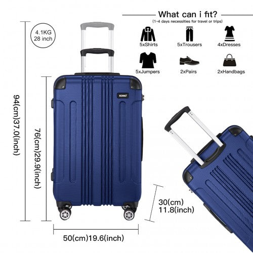K1777-1L - Kono 19/24/28 Inch 3 Piece Set ABS Lightweight Compact Hard Shell Travel Luggage - Navy | Neil's Luggage Store