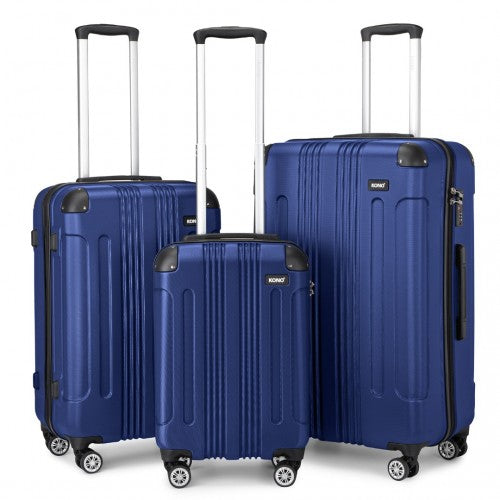 K1777-1L - Kono 19/24/28 Inch 3 Piece Set ABS Lightweight Compact Hard Shell Travel Luggage - Navy | Neil's Luggage Store