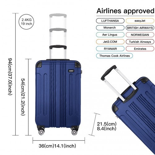 K1777-1L - Kono 19/24/28 Inch 3 Piece Set ABS Lightweight Compact Hard Shell Travel Luggage - Navy | Neil's Luggage Store