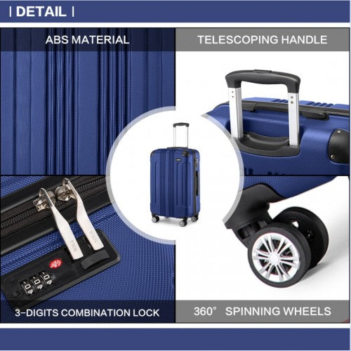K1777-1L - Kono 19/24/28 Inch 3 Piece Set ABS Lightweight Compact Hard Shell Travel Luggage - Navy | Neil's Luggage Store