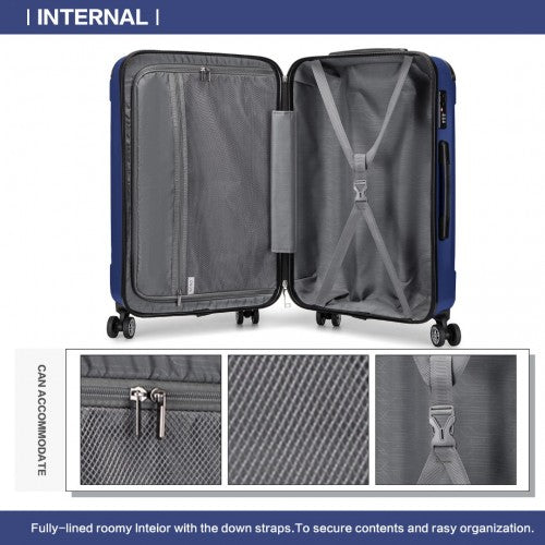 K1777-1L - Kono 19/24/28 Inch 3 Piece Set ABS Lightweight Compact Hard Shell Travel Luggage - Navy | Neil's Luggage Store