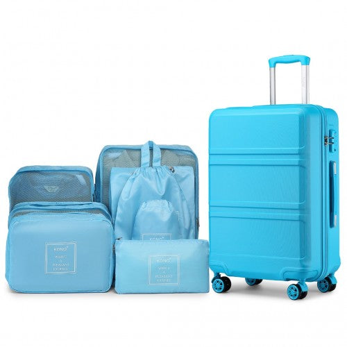 K1871-1L+E2019 - Kono 20 Inch ABS Cabin Size Suitcase with Travel Luggage Organiser Bag Set - Blue - Neils Luggage Store