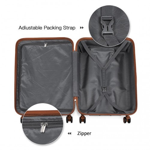 K1871-1L+EA2212 - Kono 6 Piece ABS Suitcase Set With 4 Wheel Design Including Vanity Case Weekend Bag And Toiletry Bag - Black And Brown