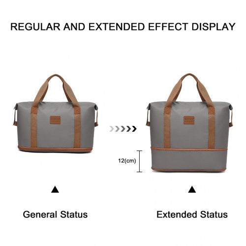 K1871-1L+EA2212 - Kono 6 Piece ABS Suitcase Set With 4 Wheel Design Including Vanity Case Weekend Bag And Toiletry Bag - Grey And Brown