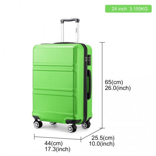 K1871-1L - Kono ABS 24 Inch Sculpted Horizontal Design Suitcase - Green | Neil's Luggage Store