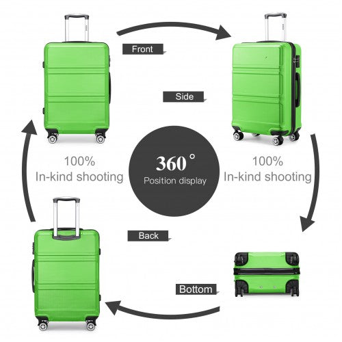 K1871-1L - Kono ABS Sculpted Horizontal Design 4 Pcs Suitcase Set With Vanity Case - Green