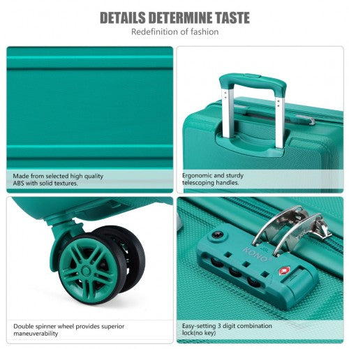K1871-1L - Kono ABS 20 Inch Sculpted Horizontal Design Cabin Luggage - Teal | Neil's Luggage Store