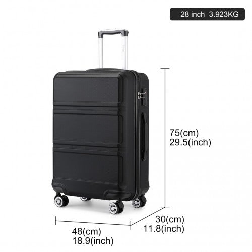 K1871-1L - Kono ABS 28 Inch Sculpted Horizontal Design Suitcase - Black | Neil's Luggage Store