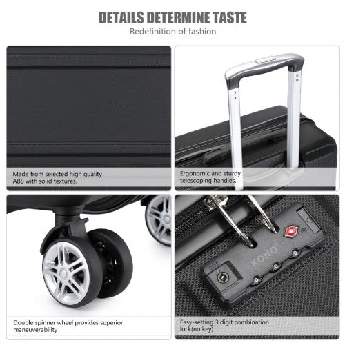 K1871-1L - Kono ABS 20 Inch Sculpted Horizontal Design Cabin Luggage - Black | Neil's Luggage Store