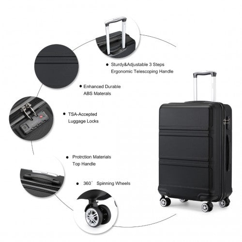 K1871-1L - Kono ABS 28 Inch Sculpted Horizontal Design Suitcase - Black | Neil's Luggage Store