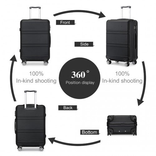 K1871-1L - Kono ABS 24 Inch Sculpted Horizontal Design Suitcase - Black | Neil's Luggage Store