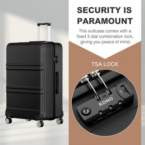 K1871-1L - Kono ABS+PC 32 Inch Extra-Large Suitcase, Sculpted Horizontal Design, Hard-Shell Wheeled Luggage with Telescopic Handle - Black | Neil's Luggage Store
