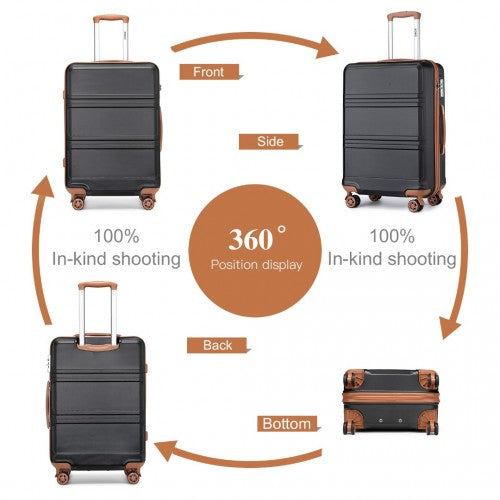 K1871-1L - Kono ABS Sculpted Horizontal Design 4 Pcs Suitcase Set With Vanity Case - Black And Brown
