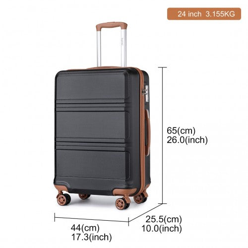 K1871-1L - Kono ABS 24 Inch Sculpted Horizontal Design Suitcase - Black And Brown | Neil's Luggage Store