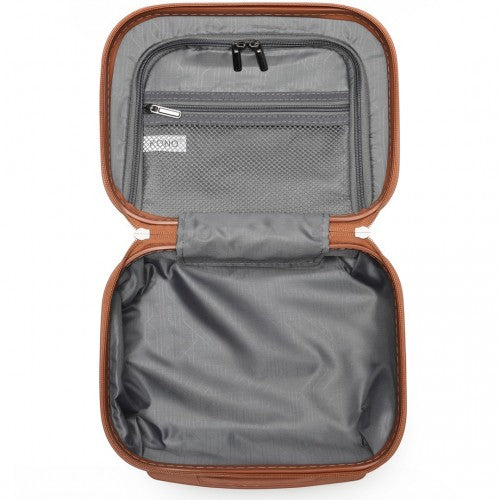K1871-1L - Kono ABS 4 Wheel Suitcase Set with Vanity Case - Black And Brown | Neil's Luggage Store
