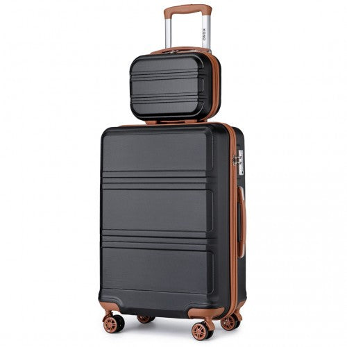 K1871-1L - Kono ABS 4 Wheel Suitcase Set with Vanity Case - Black And Brown | Neil's Luggage Store