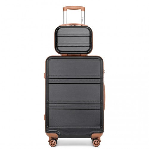 K1871-1L - Kono ABS 4 Wheel Suitcase Set with Vanity Case - Black And Brown | Neil's Luggage Store