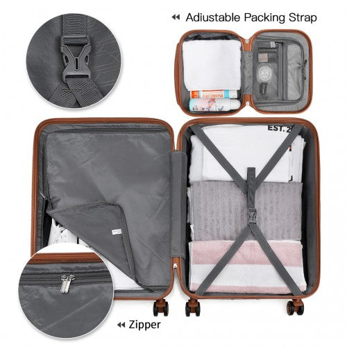 K1871-1L - Kono ABS 4 Wheel Suitcase Set with Vanity Case - Black And Brown | Neil's Luggage Store