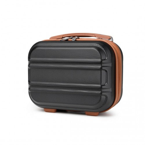 K1871-1L - Kono 12 Inch Lightweight Hard Shell ABS Vanity Case - Black And Brown | Neil's Luggage Store