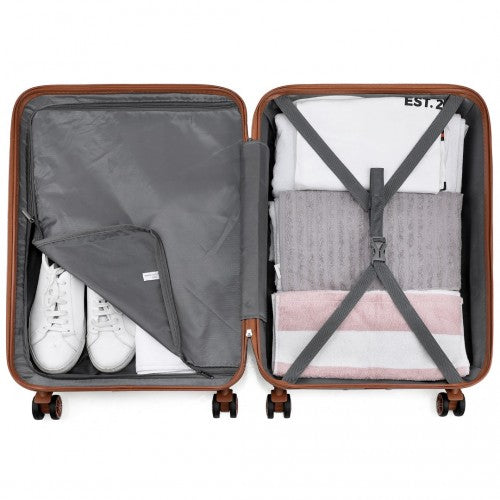 K1871-1L - Kono ABS 24 Inch Sculpted Horizontal Design Suitcase - Black And Brown | Neil's Luggage Store
