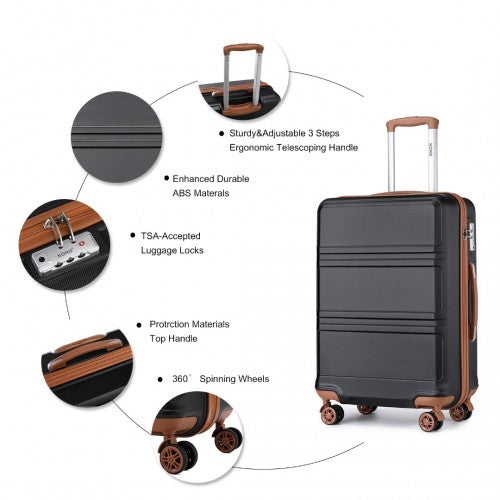 K1871-1L - Kono ABS 24 Inch Sculpted Horizontal Design Suitcase - Black And Brown | Neil's Luggage Store
