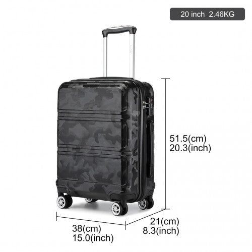 Kono ABS 20 Inch Sculpted Horizontal Cabin Luggage Camouflage Black | Neil's Luggage Store