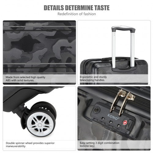 Kono ABS 20 Inch Sculpted Horizontal Cabin Luggage Camouflage Black | Neil's Luggage Store