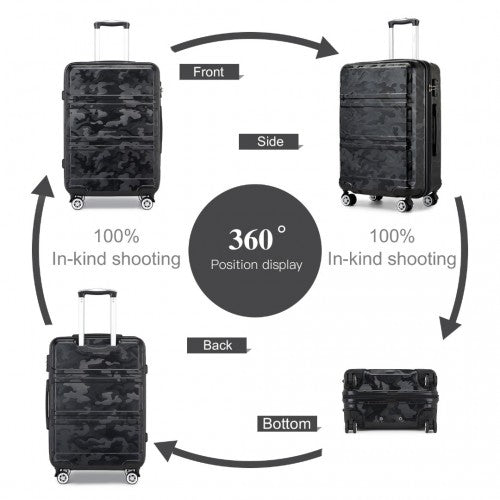 Kono ABS 20 Inch Sculpted Horizontal Cabin Luggage Camouflage Black | Neil's Luggage Store