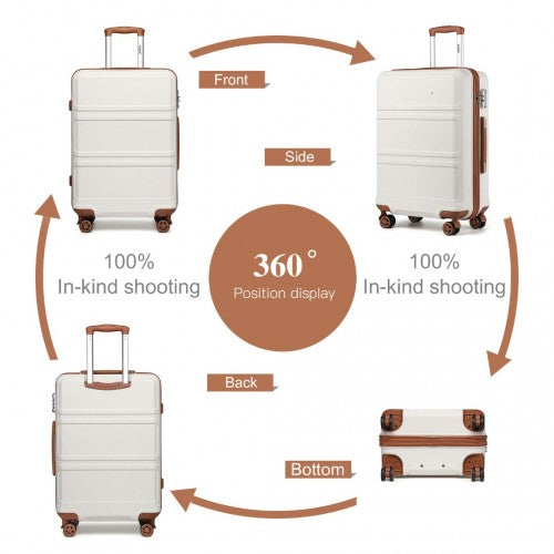 K1871-1L - Kono ABS 28 Inch Sculpted Horizontal Design Suitcase - Cream | Neil's Luggage Store