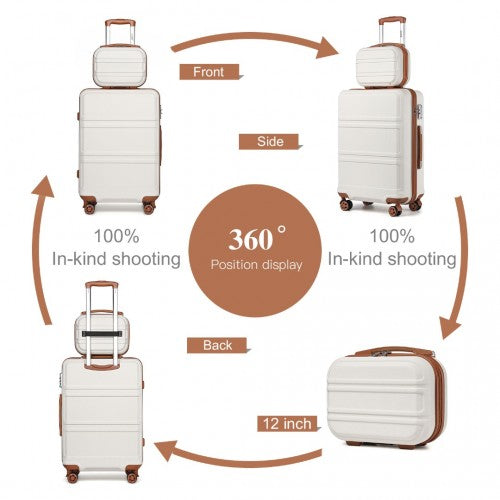 K1871-1L - Kono ABS Sculpted Horizontal Design 4 Pcs Suitcase Set With Vanity Case - Cream | Neil's Luggage Store