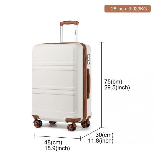 K1871-1L - Kono ABS 28 Inch Sculpted Horizontal Design Suitcase - Cream | Neil's Luggage Store