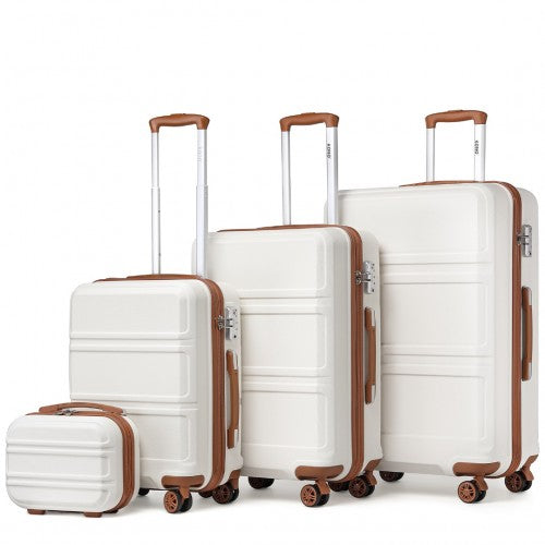 K1871-1L - Kono ABS Sculpted Horizontal Design 4 Pcs Suitcase Set With Vanity Case - Cream | Neil's Luggage Store