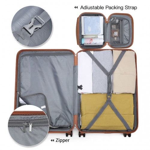K1871-1L - Kono ABS Sculpted Horizontal Design 4 Pcs Suitcase Set With Vanity Case - Cream | Neil's Luggage Store