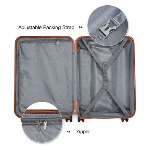 K1871-1L - Kono ABS 4 Wheel Suitcase Set with Vanity Case - Cream