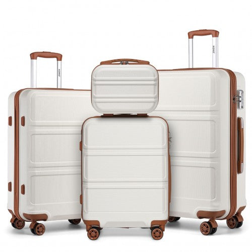 K1871-1L - Kono ABS Sculpted Horizontal Design 4 Pcs Suitcase Set With Vanity Case - Cream | Neil's Luggage Store